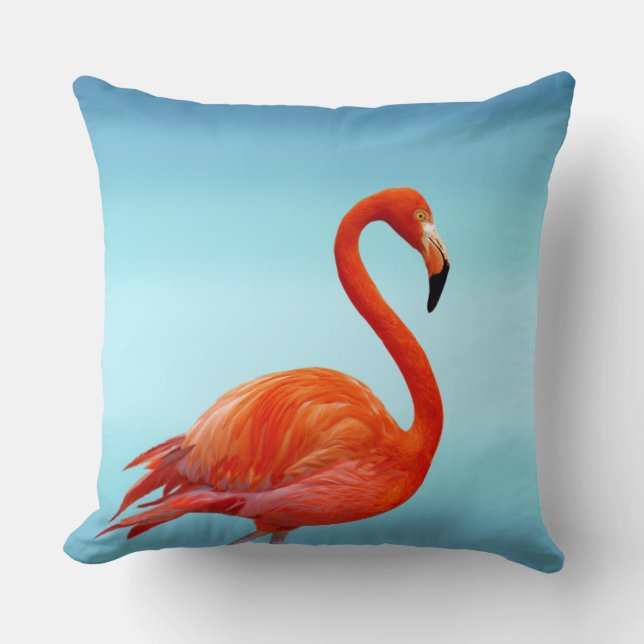 Coussin Beau Flamant Rose sur Fond Bleu Ciel Clair (Recto)