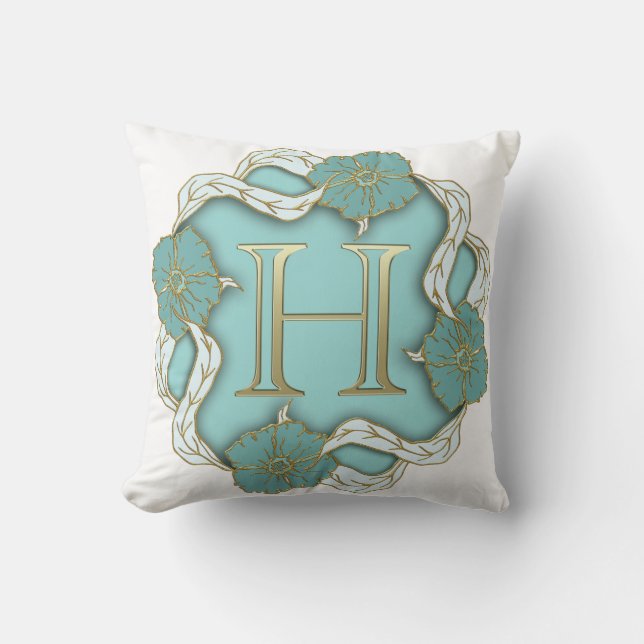 Coussin Beau Golden Look Initial H Bleu Floral (Recto)