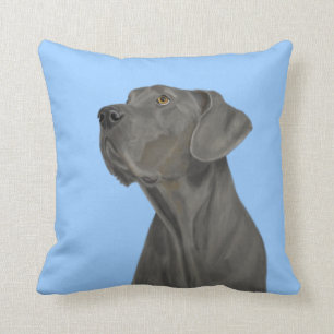 Coussin Beau great dane gris sur le bleu