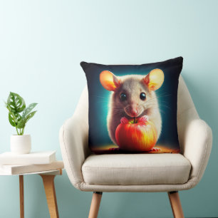 Coussin Beau imaginaire fourrure animal rouge pomme nourri