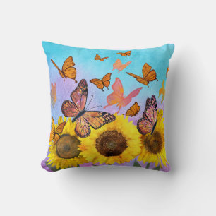 Coussin Beau Jardin aux fleurs de tournesol Papillons