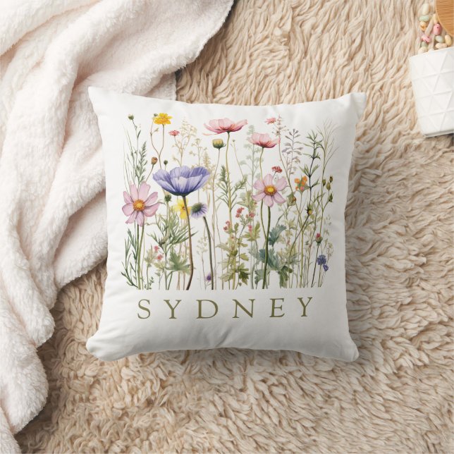 Coussin Beau jardin botanique Fleur sauvage aquarelle (Couverture)