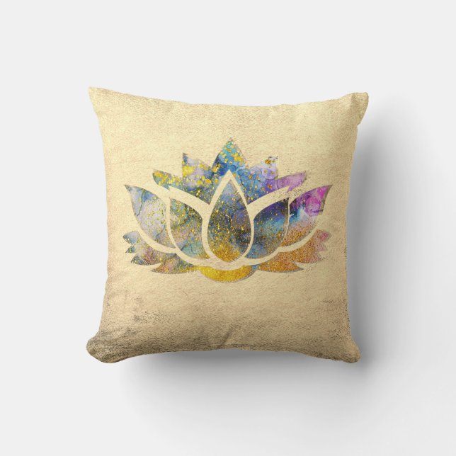 Coussin Beau Lotus Coloré de Couleur Or, Zen (Recto)