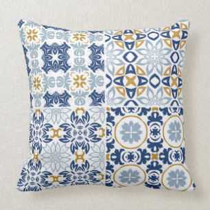 Coussin Beau motif artistique bleu carrelage portugais