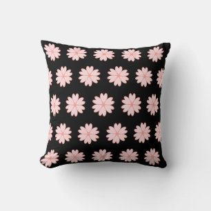 Coussin Beau Motif de Fleur de Coeur Rose sur Noir
