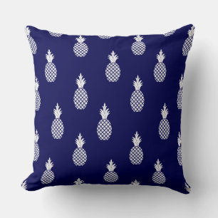Coussin Beau Motif Élégant Blanc Ananas Sur Bleu
