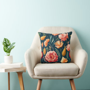 Coussin Beau Motif rose, orange et rouge