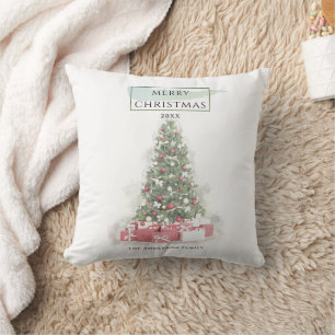 Coussin Beau Noël Arbre Aquarelle Vacances Art