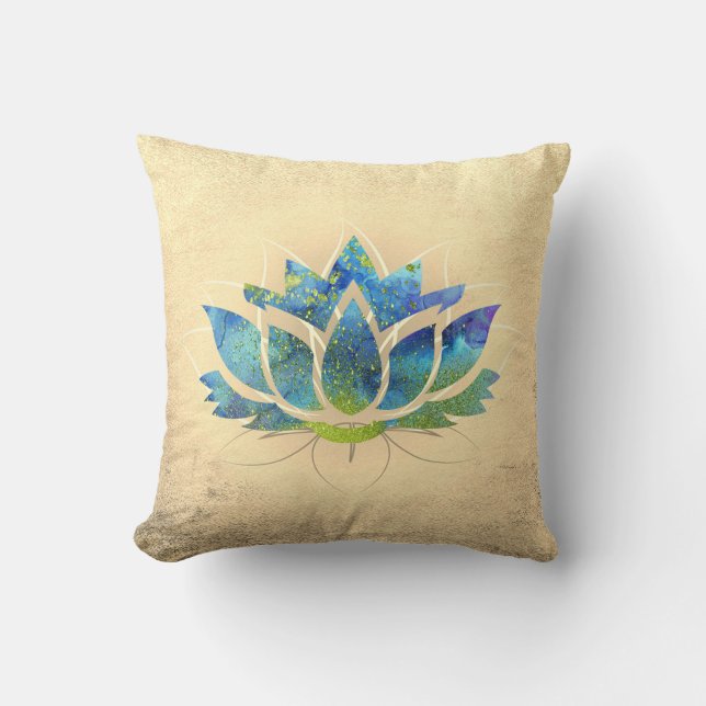 Coussin Beau or bleu Lotus, Zen (Recto)