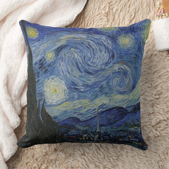 Coussin Beau paysage Bleu nuit Ciel d'or étoiles (Couverture)