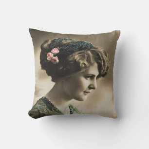 Coussin Beau portrait de femme 1919 art déco vintage