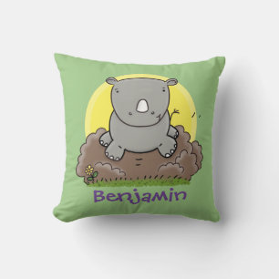 Coussin Beau rhinocéros vert courant dessin animé illustra