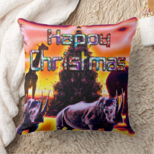 Coussin Beau Rhinos coloré Noël Sunset Sky