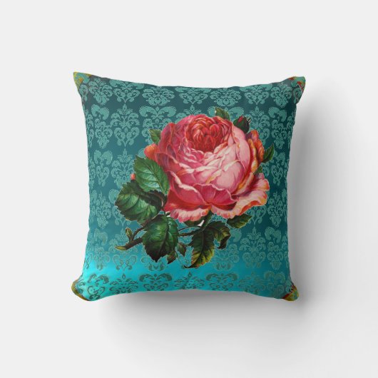 COUSSIN BEAU ROSE ROSE ROSE AQUA BLEU, DOMMASQUE TURQUOISE (Recto)