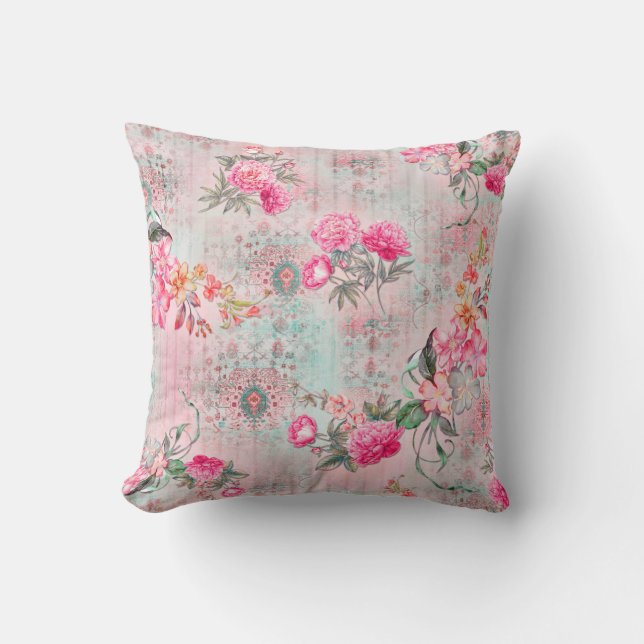 Coussin Beau rose sur papier vintage texture illustrat (Recto)