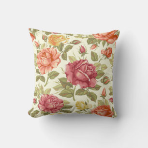 Coussin Beau Roses de la main tiré rouge et de pêche