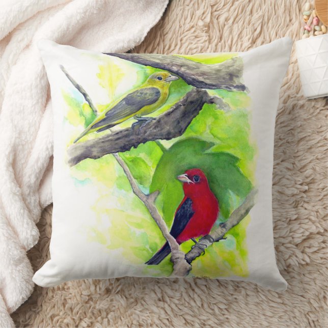 Coussin Beau Scarlet Tanager Oiseaux Art (Couverture)