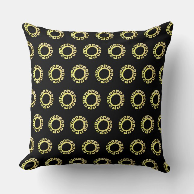 Coussin Beau Soleil Inca Jaune sur Fond Noir (Recto)