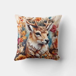 Coussin Beau Stag au milieu des fleurs