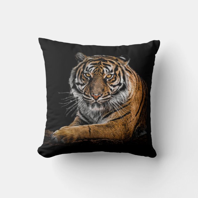 Coussin Beau tigre avec Arrière - plan noir (Recto)
