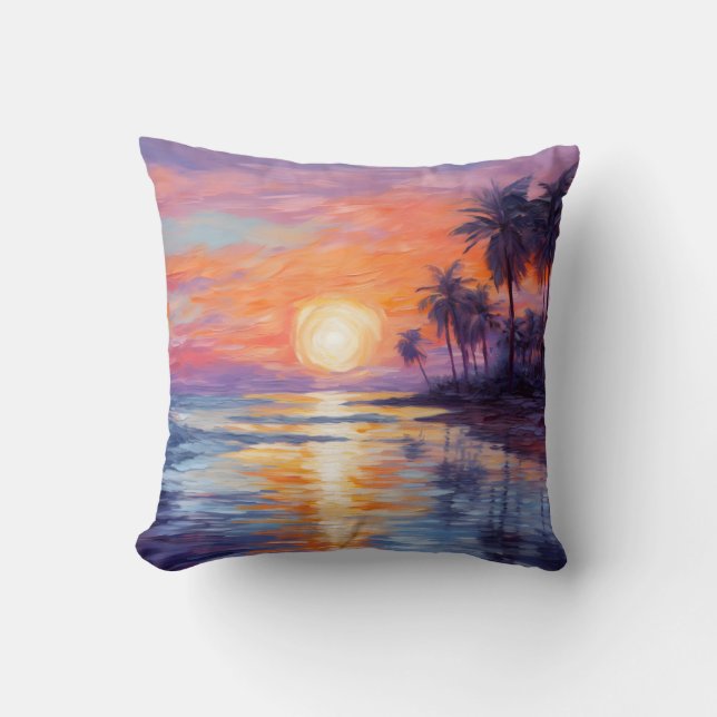 Coussin Beauté du coucher de soleil tropical - Art fin imp (Recto)
