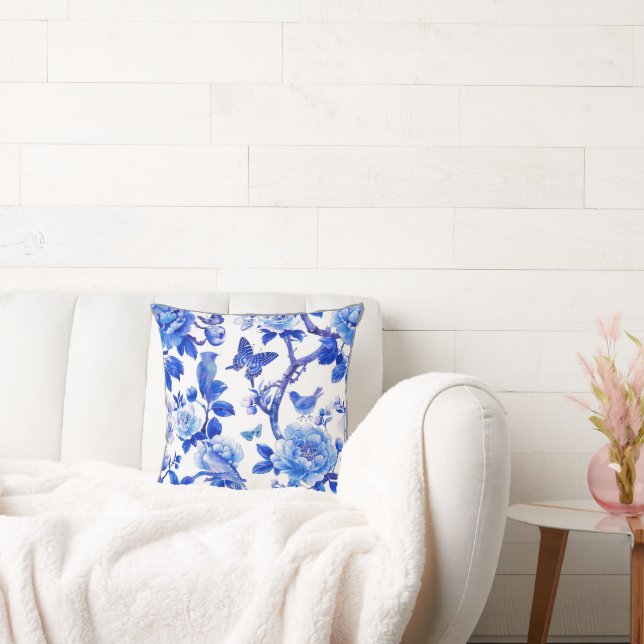 Coussin Beauté florale bleue et blanche (Canapé)