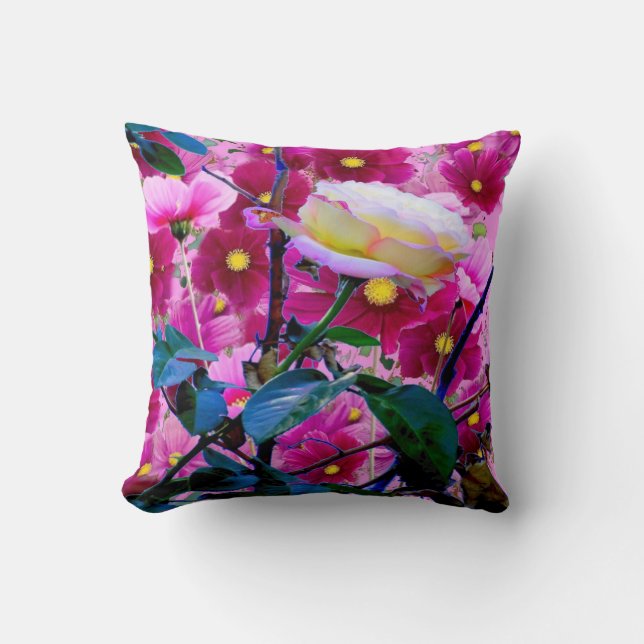 COUSSIN BEAUTÉ JAUNE DE ROSERAIE ET FLEURS DE FUCHSIA (Recto)