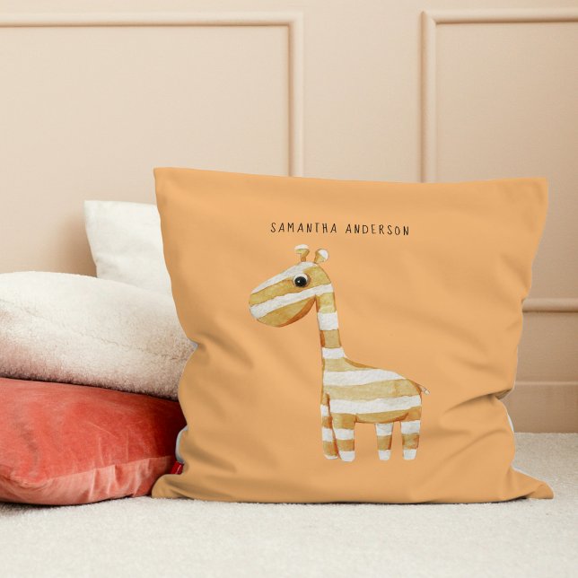Coussin Beauté Moderne Giraffe Orange Avec Nom (Créateur téléchargé)