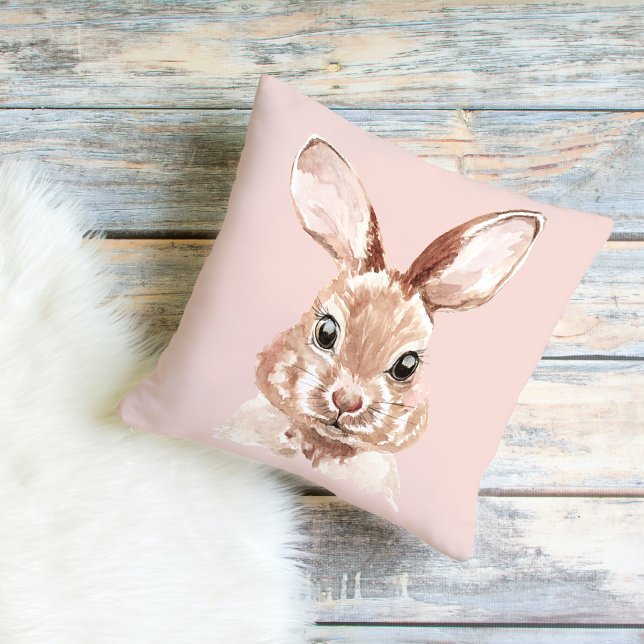 Coussin Beauté moderne Pastel Rose Aquarelle Bunny Lovely (Créateur téléchargé)