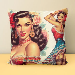 Coussin Beauté rétro Femme mexicaine