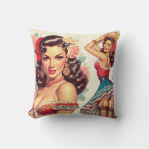Coussin Beauté rétro Femme mexicaine