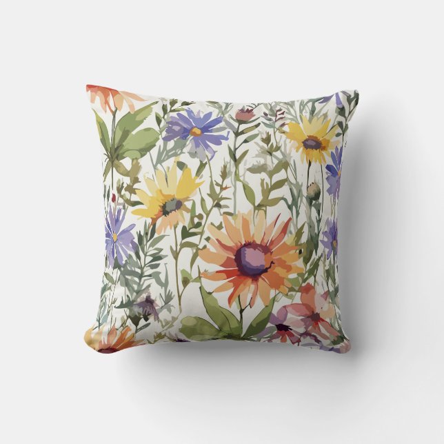Coussin Beauté vibrante | Aquarelle Fleur sauvage décorati (Recto)