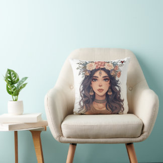 Coussin Beautiful Floral Anime Girl – Soft Pastel Aesthe
