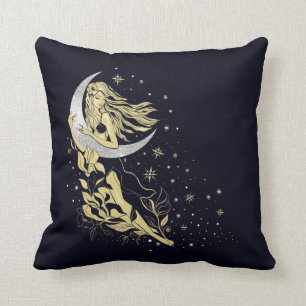 Coussin Beautiful moon stars woman art deco illustration