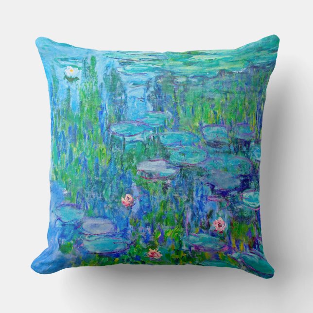Coussin Beaux-arts bleus frais de Monet d'étang de (Recto)