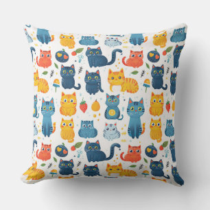 Coussin Beaux chats kawaii, jouer avec des jouets blanc ba