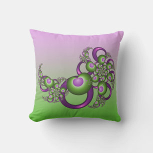 Coussin Beaux cœurs roses verts modernes abstraits fractal