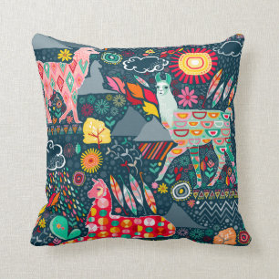 Coussin Beaux lamas sur le bleu - carreau