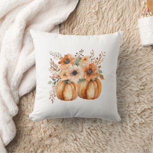 Coussin Beaux motifs boho citrouille et fleuris