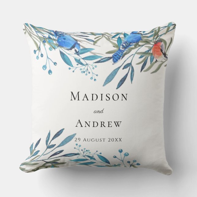 Coussin Beaux Oiseaux et Feuillage à l'Aquarelle Merci (Recto)