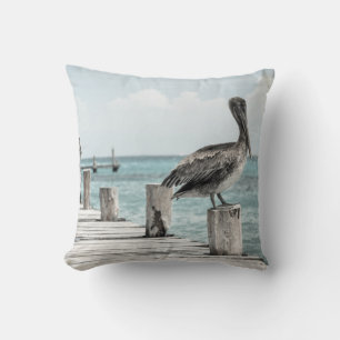 Coussin Beaux pélicans Brown et eau bleue