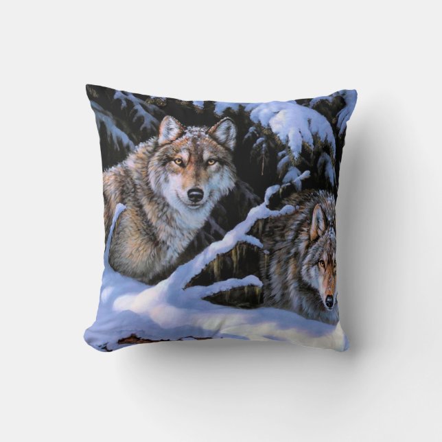 Coussin Beaux tableaux de deux loups (Recto)