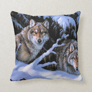 Coussin Beaux tableaux de deux loups