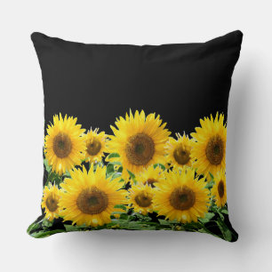 Coussin Beaux Tournesols Jaunes sur Fond Noir