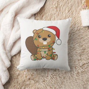 Coussin Beaver Noël Animaux d'hiver Beaver