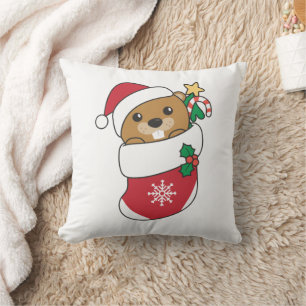 Coussin Beaver Noël Neige Hiver Animaux Castor
