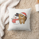 Coussin Beaver With Snowman In Winter At Christmas<br><div class="desc">Beaver with a snowman in winter for christmas - a snowman for winter and christmas. A winter greeting in the cold season for the holidays. Christmas beaver with snowman.</div>