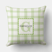 Coussin Bébé à carreaux au monogramme vert (Verso)