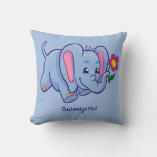 Coussin Bébé adorable et mignon Eléphant bleu Personnalisé