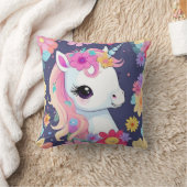 Coussin Bébé blanc adorable licorne avec fleurs (Couverture)